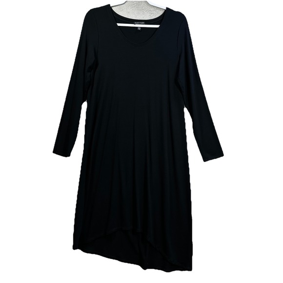 Eileen Fisher Dresses & Skirts - Eileen Fisher Black Jersey Knit Midi Dress Sz S  Stretch Minimalist High Low Hem
